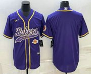 Wholesale Cheap Men's Los Angeles Lakers Blank Purple With Patch Cool Base Stitched Baseball Jersey