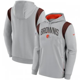 Wholesale Cheap Men\'s Cleveland Browns Gray Sideline Stack Performance Pullover Hoodie