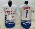 Wholesale Cheap Men's Puerto Rico Baseball #1 Carlos Correa White 2023 World Baseball Classic Stitched Jersey