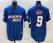 Wholesale Cheap Men's Puerto Rico Baseball #9 Javier Baez 2023 Blue World Baseball Classic Stitched Jerseys