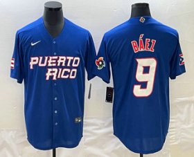 Wholesale Cheap Men\'s Puerto Rico Baseball #9 Javier Baez 2023 Blue World Baseball Classic Stitched Jerseys
