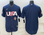 Wholesale Cheap Men's USA Baseball Blank 2023 Navy World Baseball Classic Stitched Jerseys