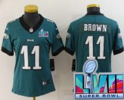 Wholesale Cheap Women's Philadelphia Eagles #11 AJ Brown Limited Green Super Bowl LVII Vapor Jersey