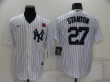 Wholesale Cheap Men's New York Yankees #27 Giancarlo Stanton White Cool Base Stitched Rose Baseball Jersey