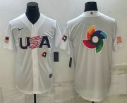 Wholesale Cheap Men's USA Baseball 2023 White World Baseball Big Logo With Patch Classic Replica Stitched Jerseys
