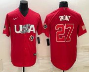 Wholesale Cheap Men's USA Baseball #27 Mike Trout 2023 Red World Classic Stitched Jerseys