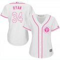 Wholesale Cheap Rangers #34 Nolan Ryan White/Pink Fashion Women's Stitched MLB Jersey