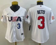 Wholesale Cheap Womens USA Baseball #3 Mookie Betts Number 2023 White World Classic Replica Stitched Jersey