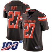 Wholesale Cheap Nike Browns #27 Kareem Hunt Brown Team Color Men's Stitched NFL 100th Season Vapor Untouchable Limited Jersey