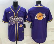 Wholesale Cheap Men's Los Angeles Lakers Purple Team Big Logo With Patch Cool Base Stitched Baseball Jersey