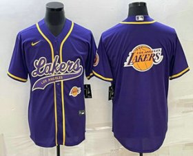 Wholesale Cheap Men\'s Los Angeles Lakers Purple Team Big Logo With Patch Cool Base Stitched Baseball Jersey
