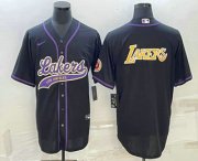 Wholesale Cheap Men's Los Angeles Lakers Black Big Logo Cool Base Stitched Baseball Jerseys