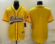 Wholesale Cheap Men's Los Angeles Lakers Blank Yellow Cool Base Stitched Baseball Jersey