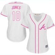 Wholesale Cheap Braves #10 Chipper Jones White/Pink Fashion Women's Stitched MLB Jersey