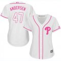 Wholesale Cheap Phillies #47 Larry Andersen White/Pink Fashion Women's Stitched MLB Jersey