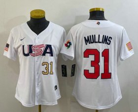 Wholesale Cheap Women\'s USA Baseball #31 Cedric Mullins Number 2023 White World Classic Stitched Jersey