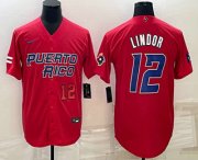 Wholesale Cheap Mens Puerto Rico Baseball #12 Francisco Lindor Number 2023 Red World Baseball Classic Stitched Jersey