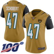 Wholesale Cheap Nike Jaguars #47 Joe Schobert Gold Women's Stitched NFL Limited Rush 100th Season Jersey