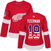 Wholesale Cheap Adidas Red Wings #19 Steve Yzerman Red Home Authentic USA Flag Women's Stitched NHL Jersey