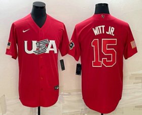 Wholesale Cheap Men\'s USA Baseball #15 Bobby Witt Jr 2023 Red World Baseball Classic Stitched Jersey