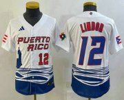 Wholesale Cheap Youth Puerto Rico Baseball #12 Francisco Lindor Number 2023 White World Baseball Classic Stitched Jersey
