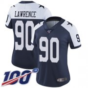 Wholesale Cheap Nike Cowboys #90 Demarcus Lawrence Navy Blue Thanksgiving Women's Stitched NFL 100th Season Vapor Throwback Limited Jersey