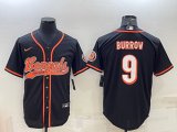 Wholesale Cheap Men's Cincinnati Bengals #9 Joe Burrow Black With Patch Cool Base Stitched Baseball Jersey