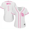 Wholesale Cheap Cardinals #1 Ozzie Smith White/Pink Fashion Women's Stitched MLB Jersey