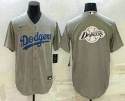 Wholesale Cheap Men's Los Angeles Dodgers Grey Team Big Logo Cool Base Stitched Baseball Jersey