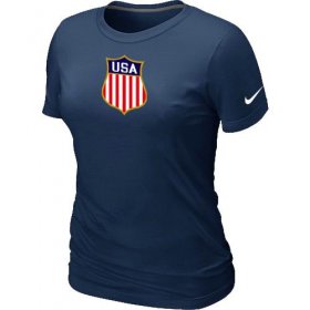 Wholesale Cheap Women\'s Nike Team USA Hockey Winter Olympics KO Collection Locker Room T-Shirt Dark Blue