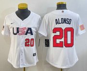 Wholesale Cheap Womens USA Baseball #20 Pete Alonso Number 2023 White World Classic Stitched Jersey