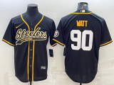 Wholesale Cheap Men's Pittsburgh Steelers #90 TJ Watt Black With Patch Cool Base Stitched Baseball Jersey