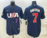 Wholesale Cheap Men's USA Baseball #7 Tim Anderson Number 2023 Navy World Baseball Classic Stitched Jersey