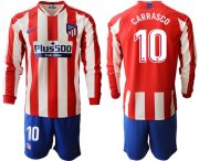 Wholesale Cheap Atletico Madrid #10 Carrasco Home Long Sleeves Soccer Club Jersey
