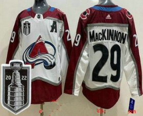 Wholesale Cheap Men\'s Colorado Avalanche #29 Nathan MacKinnon White 2022 Stanley Cup Stitched Jersey
