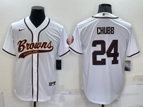 Wholesale Cheap Men\'s Cleveland Browns #24 Nick Chubb White Stitched Cool Base Nike Baseball Jersey