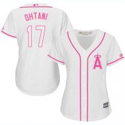 Wholesale Cheap Angels #17 Shohei Ohtani White/Pink Fashion Women's Stitched MLB Jersey