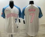 Wholesale Cheap Men's Mexico Baseball #7 Julio Urias Number 2023 White Blue World Classic Stitched Jersey3