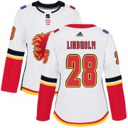 Wholesale Cheap Adidas Flames #28 Elias Lindholm White Road Authentic Women's Stitched NHL Jersey