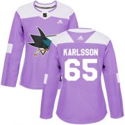 Wholesale Cheap Adidas Sharks #65 Erik Karlsson Purple Authentic Fights Cancer Women's Stitched NHL Jersey