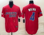 Wholesale Cheap Men's Puerto Rico Baseball #4 Yadier Molina Number 2023 Red World Baseball Classic Stitched Jerseys