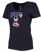 Wholesale Cheap Women's Texas Rangers USA Flag Fashion T-Shirt Navy Blue