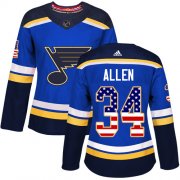 Wholesale Cheap Adidas Blues #34 Jake Allen Blue Home Authentic USA Flag Women's Stitched NHL Jersey