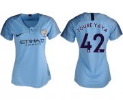 Wholesale Cheap Women's Manchester City #42 Toure Yaya Home Soccer Club Jersey