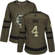 Wholesale Cheap Adidas Bruins #4 Bobby Orr Green Salute to Service Women's Stitched NHL Jersey