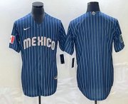 Wholesale Cheap Men's Mexico Baseball Blank 2023 Navy Blue Pinstripe World Baseball Classic Stitched Jersey