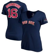 Wholesale Cheap Boston Red Sox #16 Andrew Benintendi Majestic Women's 2019 Gold Program Name & Number V-Neck T-Shirt Navy