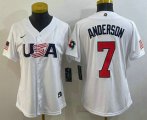 Wholesale Cheap Women's USA Baseball #7 Tim Anderson 2023 White World Classic Stitched Jersey