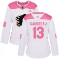 Wholesale Cheap Adidas Flames #13 Johnny Gaudreau White/Pink Authentic Fashion Women's Stitched NHL Jersey