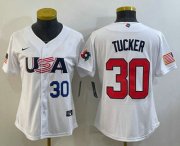 Wholesale Cheap Women's USA Baseball #30 Kyle Tucker Number 2023 White World Classic Stitched Jersey